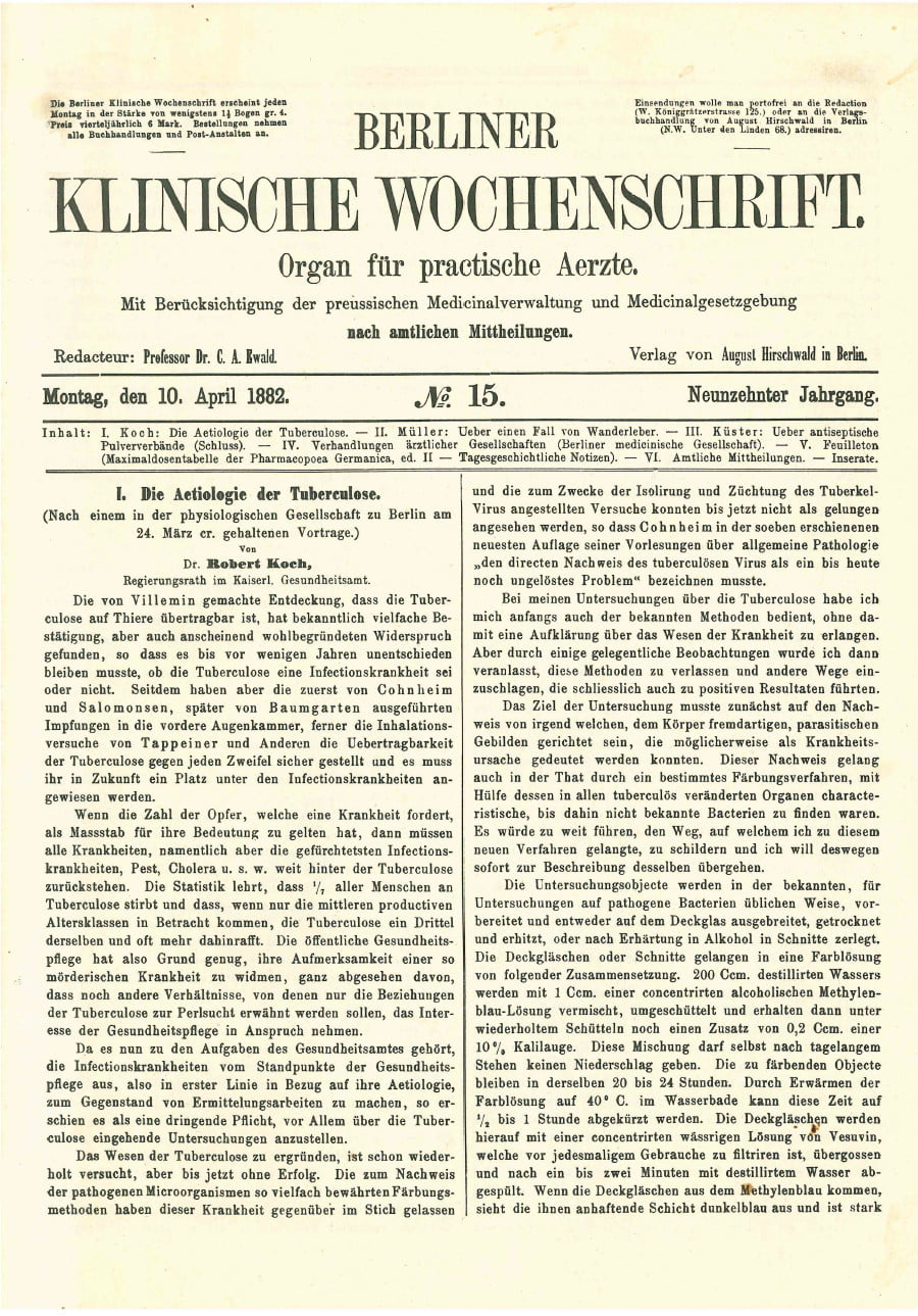Berliner Klinische Wochenschrift vom 10. April 1882
